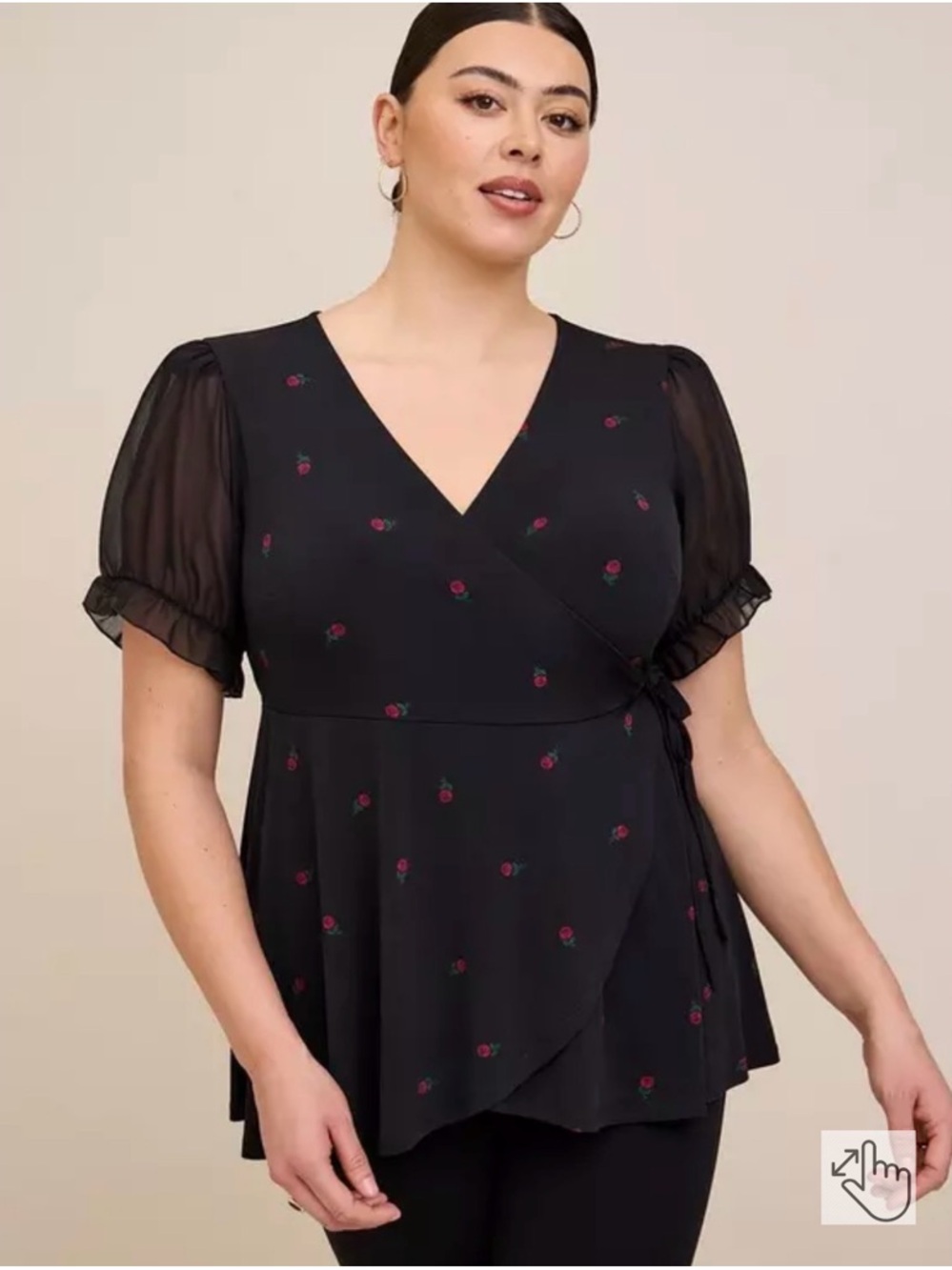 Torrid Studio Knit Chiffon Puff Sleeve Surplice Top
